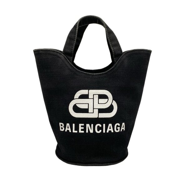 Auth BALENCIAGA WAVE XS 619979 Black Canvas Tote Bag - Picture 1 of 16